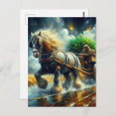 Gypsy Vanner trekken Shamrocks en mensen Cartload Briefkaart (Voorkant / Achterkant)