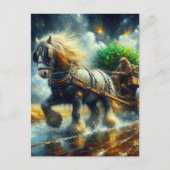 Gypsy Vanner trekken Shamrocks en mensen Cartload Briefkaart (Voorkant)