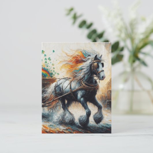 Gypsy Vanner trekken Shamrocks en Rainbow Briefkaart (Staand voorkant)
