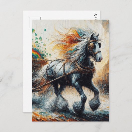 Gypsy Vanner trekken Shamrocks en Rainbow Briefkaart (Voorkant / Achterkant)