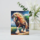 Gypsy Vanner trekt een kartonnen lading Shamrocks Briefkaart (Staand voorkant)