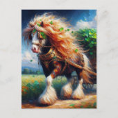 Gypsy Vanner trekt een kartonnen lading Shamrocks Briefkaart (Voorkant)