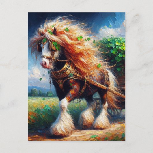 Gypsy Vanner trekt een kartonnen lading Shamrocks Briefkaart (Voorkant)