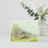 Gypsy wagon en paardenlente briefkaart (Staand voorkant)