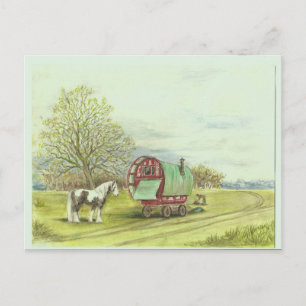 Gypsy wagon en paardenlente briefkaart