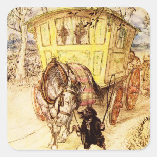 Gypsy Wagon - Gouden middag door Arthur Rackham Vierkante Sticker