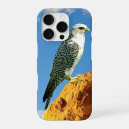Gyrfalcon neergestreken op een rots telefoonhoes iPhone 16 pro hoesje