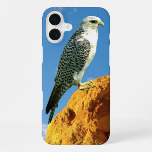 Gyrfalcon neergestreken op een rots telefoonhoes iPhone 16 plus hoesje