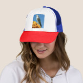Gyrfalcon op een rots neergestreken trucker pet (In situ)
