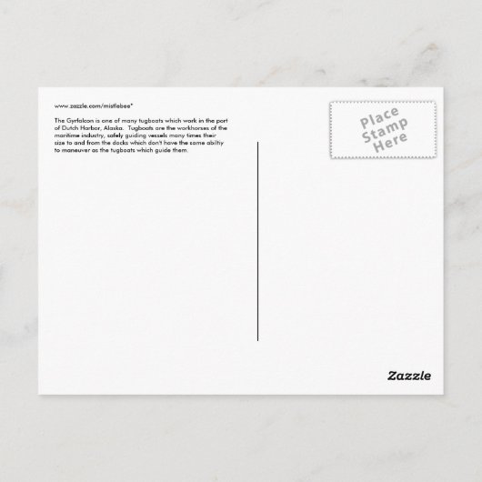 Gyrfalcon Tugboot in de Nederlandse haven, AK Briefkaart (Achterkant)