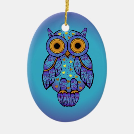 H00t Owl Blue Moon Oval Ornament (Voorkant)