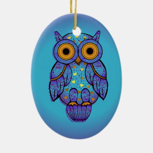 H00t Owl Blue Moon Oval Ornament (Achterkant)