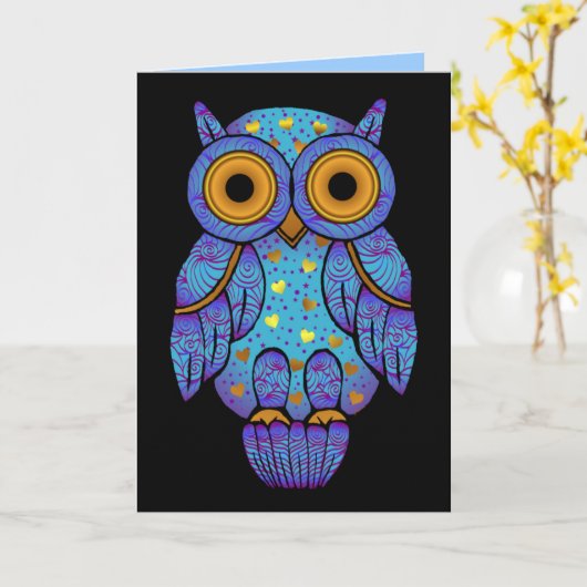 H00t Uil Midnight Madness Blank Kaart (Gele Bloem)