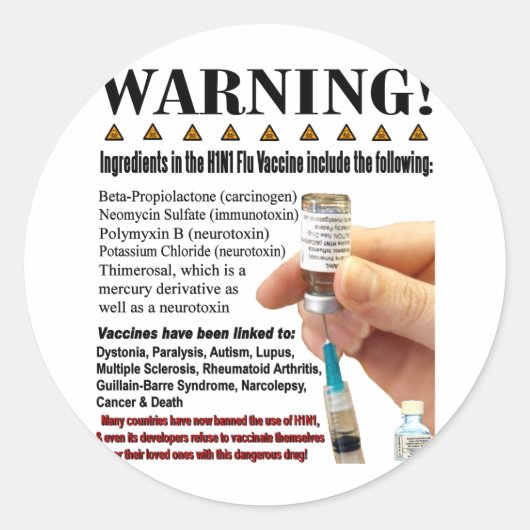 H1N1 Gevaren Ronde Sticker (Voorkant)