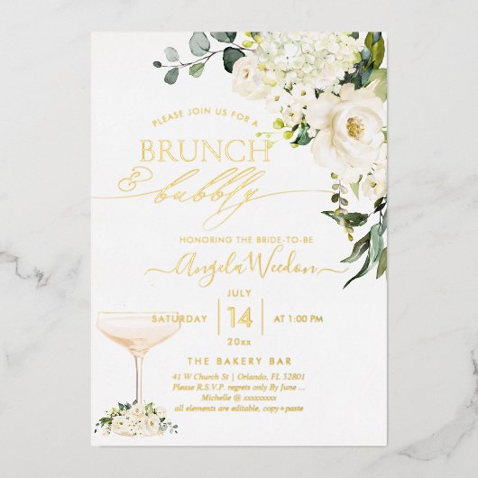 H2 Alabaster Rozen Brunch Bruisend Echt Folie Uitnodiging (Voorkant)