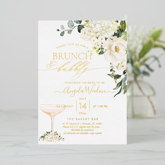 H2 Alabaster Rozen Brunch Bubble Real Folie Uitnodiging (Staand Voorkant)