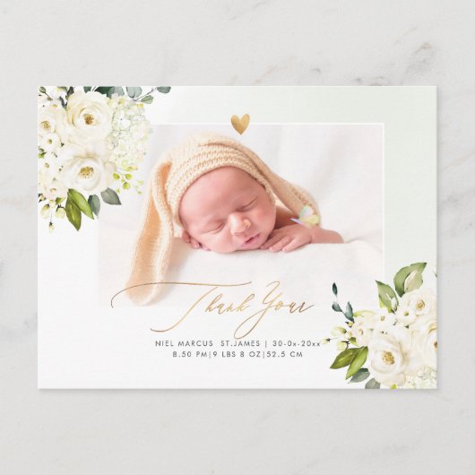 H2 Alabaster Rozen Hydrangea Baby Shower Ansichtka Briefkaart (Voorkant)