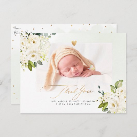 H2 Alabaster Rozen Hydrangea Baby shower Briefkaar Briefkaart (Voorkant / Achterkant)