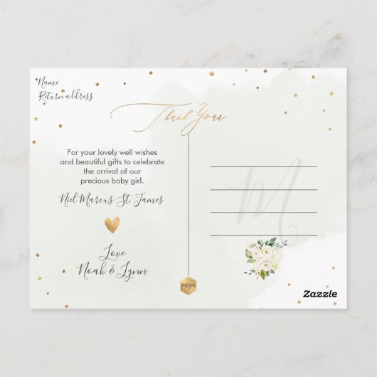 H2 Alabaster Rozen Hydrangea Baby shower Briefkaar Briefkaart (Achterkant)