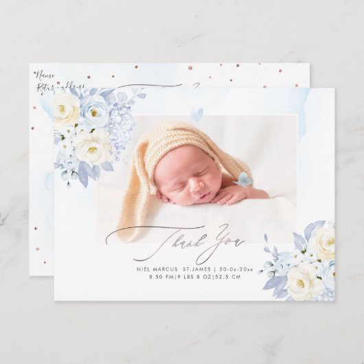 H2 Blau Crème Rozen Hortensia Baby Shower Ansichtk Briefkaart (Voorkant / Achterkant)