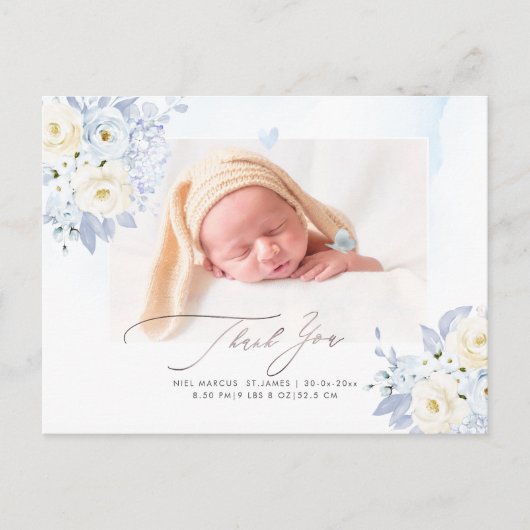 H2 Blau Crème Rozen Hortensia Baby Shower Ansichtk Briefkaart (Voorkant)