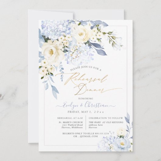 H2 Blau Hortensia Crème Rozen Oefendiner Kaart (Voorkant)
