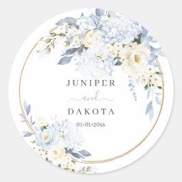 H2 Blau Hortensia Crème Rozen Trouwgunsten Ronde Sticker