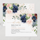 H2 Bloemen Blush Navy Burgundy Bridal Brunch Kaart (Voorkant / Achterkant)