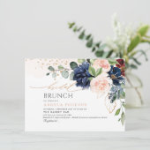 H2 Bloemen Blush Navy Burgundy Bridal Brunch Kaart (Staand voorkant)