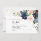 H2 Bloemen Blush Navy Burgundy Bridal Brunch Kaart (Voorkant)
