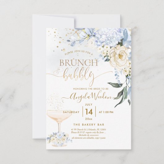 H2 Bloemen Ice Blue Hyde Cream Rozen Bridal Brunch Kaart (Voorkant)