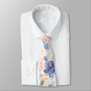 H2 Bloemen Mediterraan Blauw Blush Rozen Stropdas