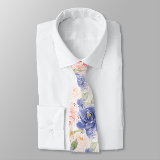 H2 Bloemen Mediterraan Blauw Blush Rozen Stropdas (Gebonden)