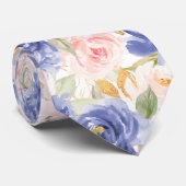 H2 Bloemen Mediterraan Blauw Blush Rozen Stropdas (Opgerold)