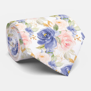 H2 Bloemen Mediterraan Blauw Blush Rozen Stropdas