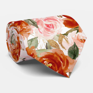 H2 Bloemen Roest Oranje Blush Rozen Stropdas