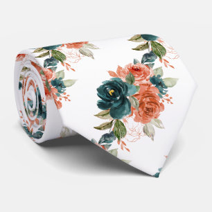 H2 Bloemen Turquoise en Roest Oranje Rozen Stropdas