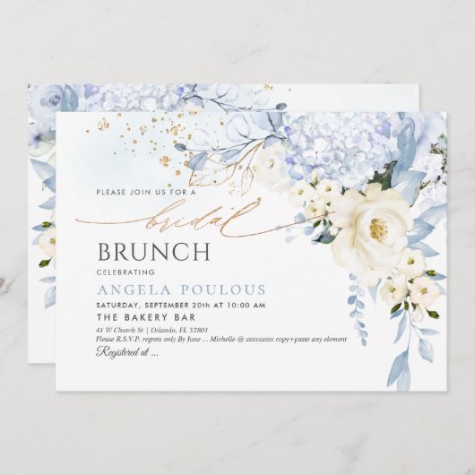 H2 Bloemen Witte ijsblauwe bruin Brunch Kaart (Voorkant / Achterkant)