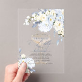 H2 Blue Hydrangea Cream Roses Brunch Bubbly Acryl Uitnodigingen (Insitu (Draagbaar))