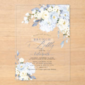 H2 Blue Hydrangea Cream Roses Brunch Bubbly Acryl Uitnodigingen (Voorkant)