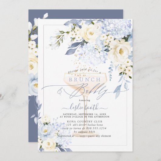 H2 Blue Hydrangea Cream Rozen Brunch Bubleble Kaart (Voorkant / Achterkant)
