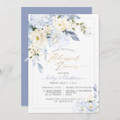 H2 Blue Hydrangea Cream Rozen Rehearings Dinner Kaart (Voorkant / Achterkant)