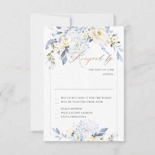 H2 Blue Hydrangea Cream Rozen RSVP-kaarten Kaart (Voorkant)