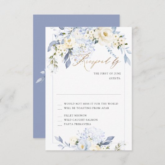H2 Blue Hydrangea Cream Rozen RSVP-kaarten Kaart (Voorkant / Achterkant)