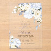 H2 Blue Hydrangea Cream Rozen Vrijgezellenfeest Acryl Uitnodigingen (Voorkant)