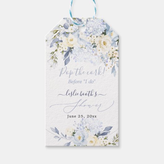 H2 Blue Hydrangea Cream Rozen Vrijgezellenfeest Cadeaulabel (Voorkant)