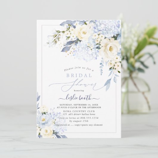 H2 Blue Hydrangea Cream Rozen Vrijgezellenfeest Kaart (Staand voorkant)