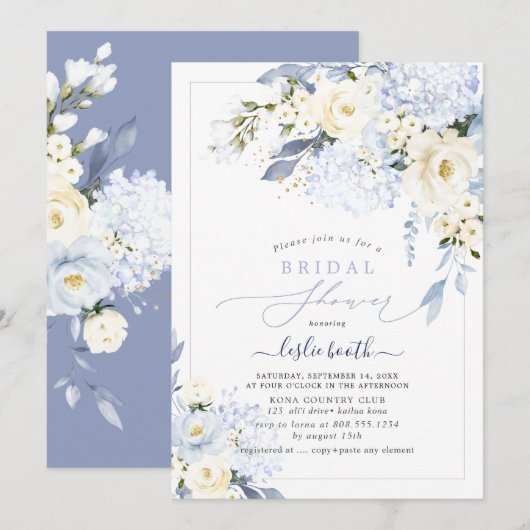 H2 Blue Hydrangea Cream Rozen Vrijgezellenfeest Kaart (Voorkant / Achterkant)