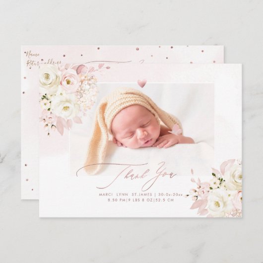 H2 Blush Cream Rozen Hydrangea Baby shower Briefkaart (Voorkant / Achterkant)