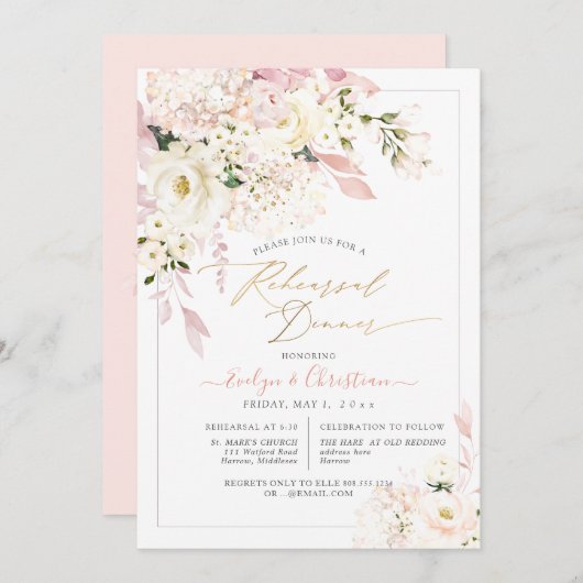 H2 Blush Hydrangea Cream Rozen repetitie Dinner Kaart (Voorkant / Achterkant)